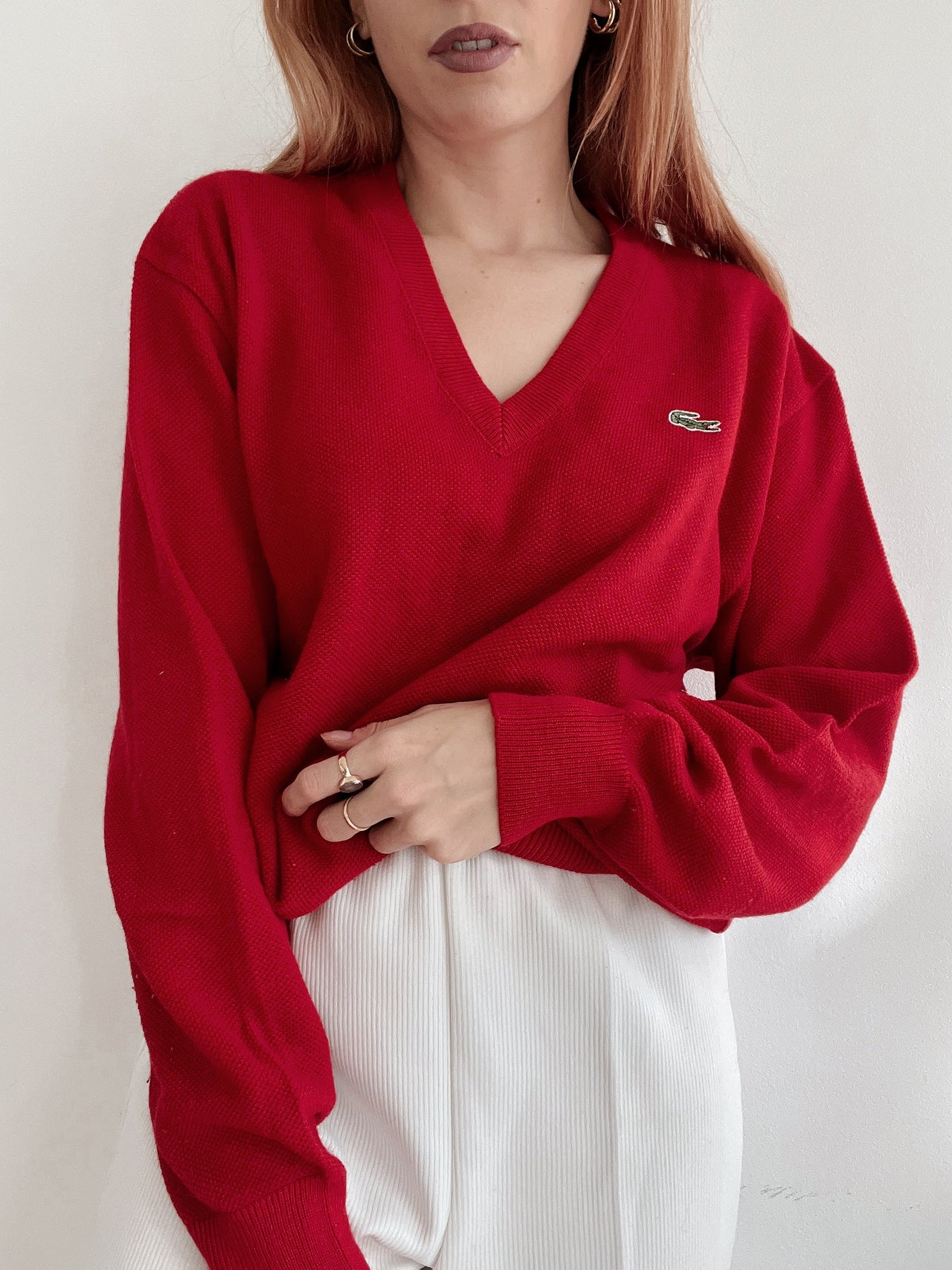 Pull vintage Lacoste rouge en laine