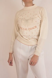 Blue knit turtleneck sweater with beige patterns M