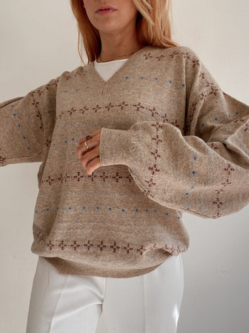 Pull vintage en laine beige M/L