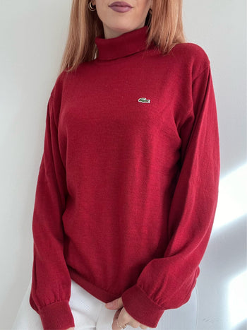 Geschenk Weihnachten – Rote Kelani-Brille + Vintage-roter Rollkragenpullover Lacoste M