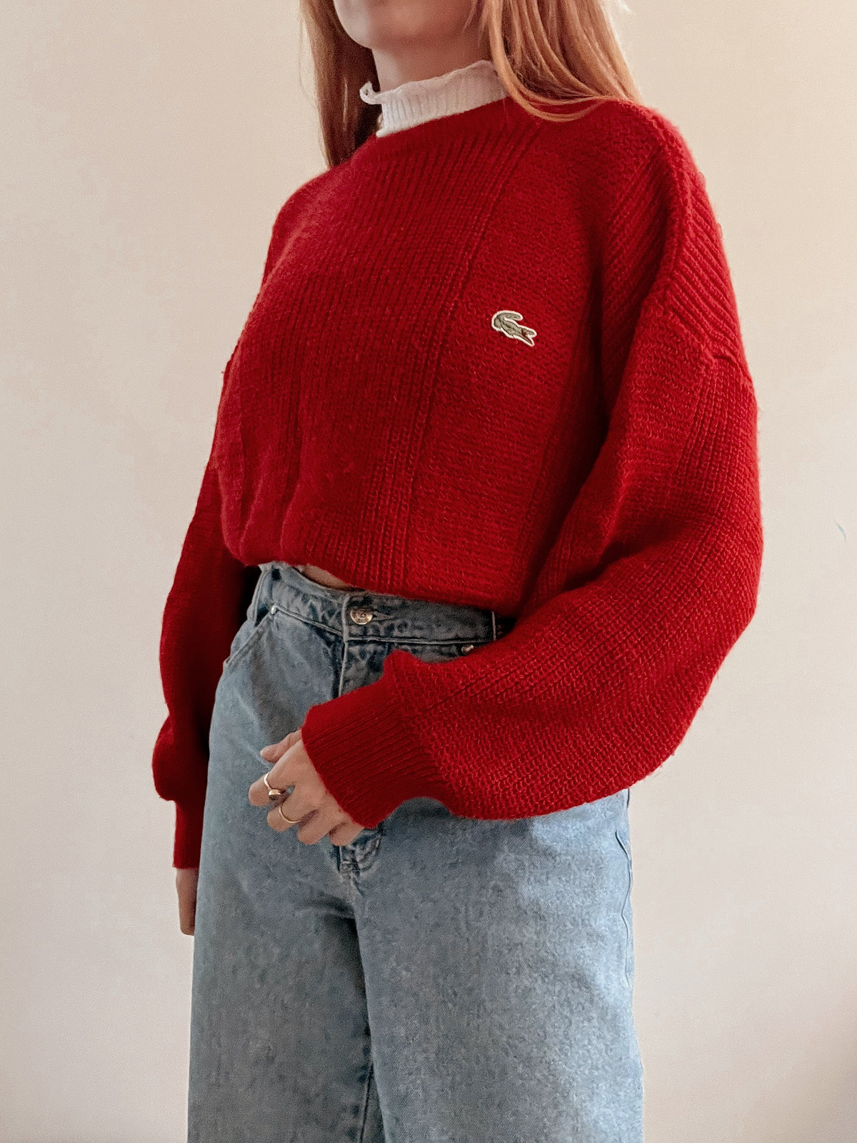 Vintage Lacoste roter Wollpullover XL