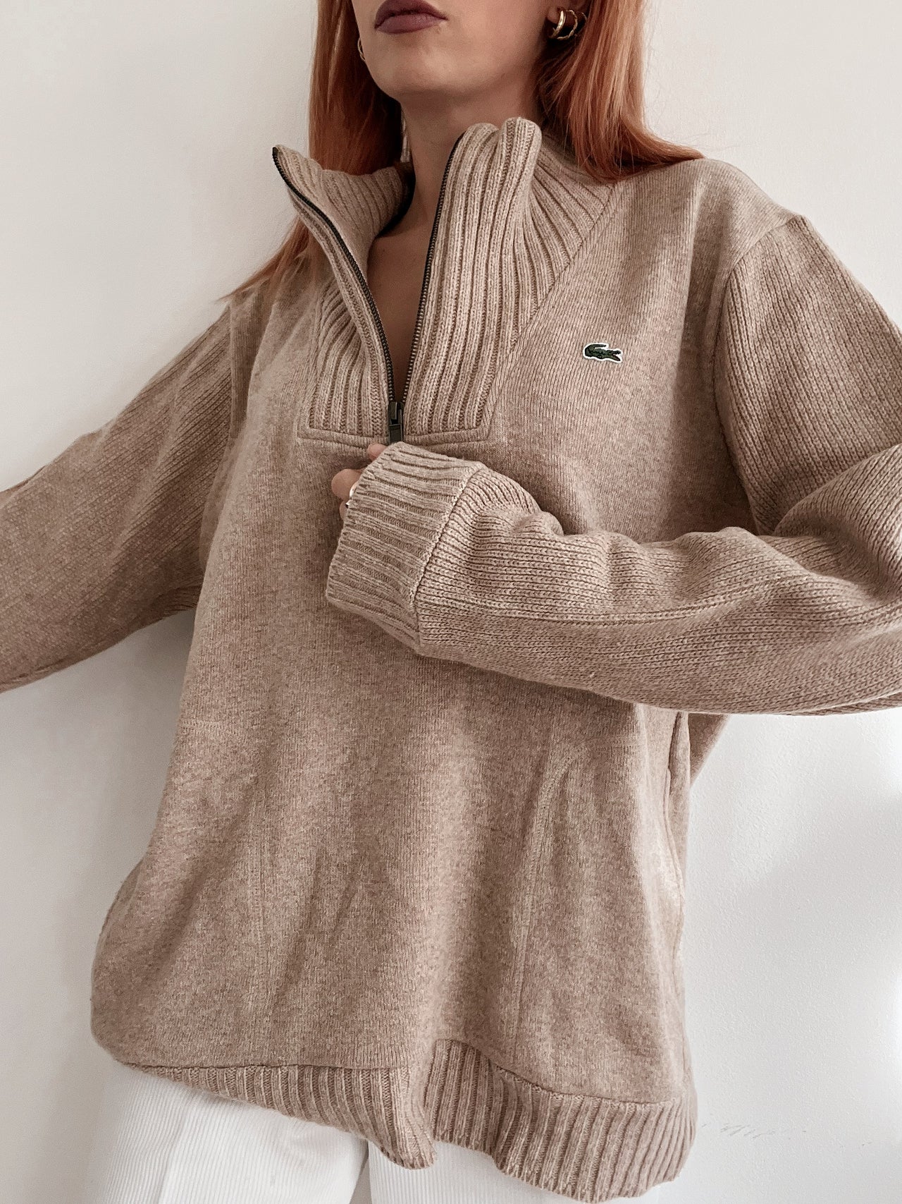 Pull vintage Lacoste beige en laine