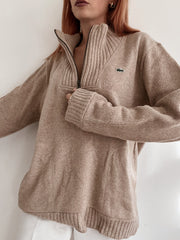 Beigefarbener Vintage-Pullover aus Lacoste-Wolle