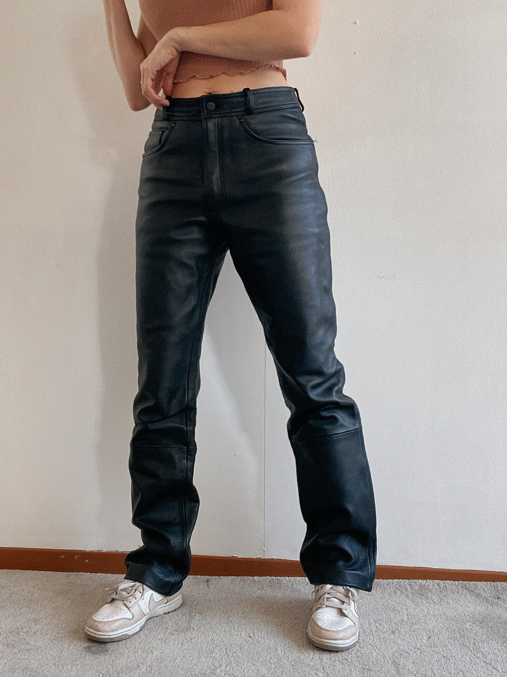 Schwarze Motorrad-Lederhose 38EUR
