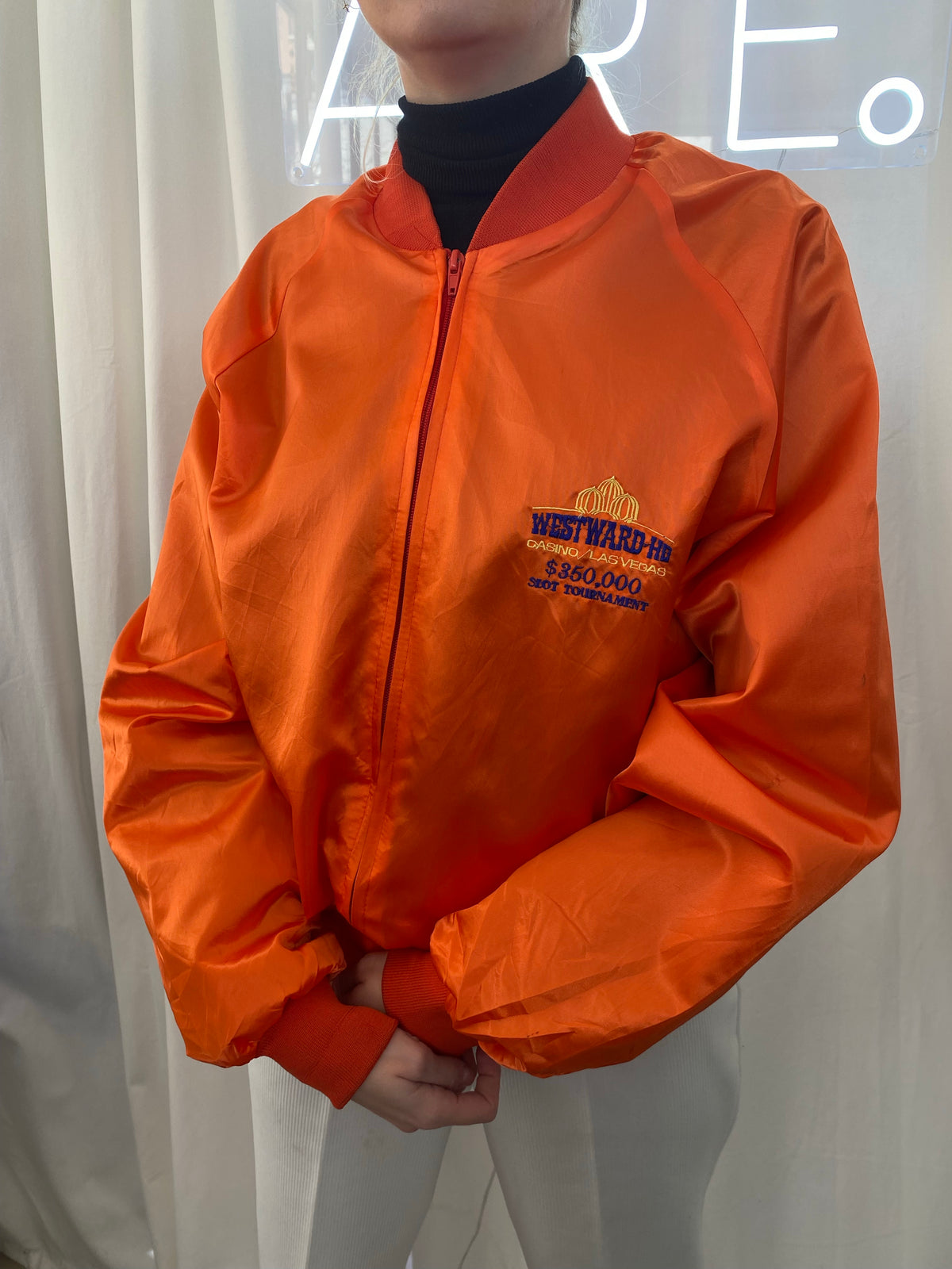 West Ward XL Satin Orange Bomberjacke 
