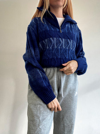 Pull vintage en laine bleu L