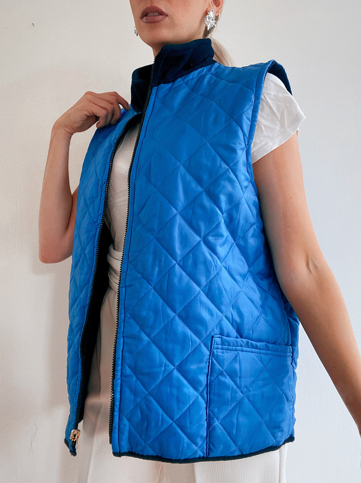 Gilet vintage sans manches réversible matelassé bleu   L