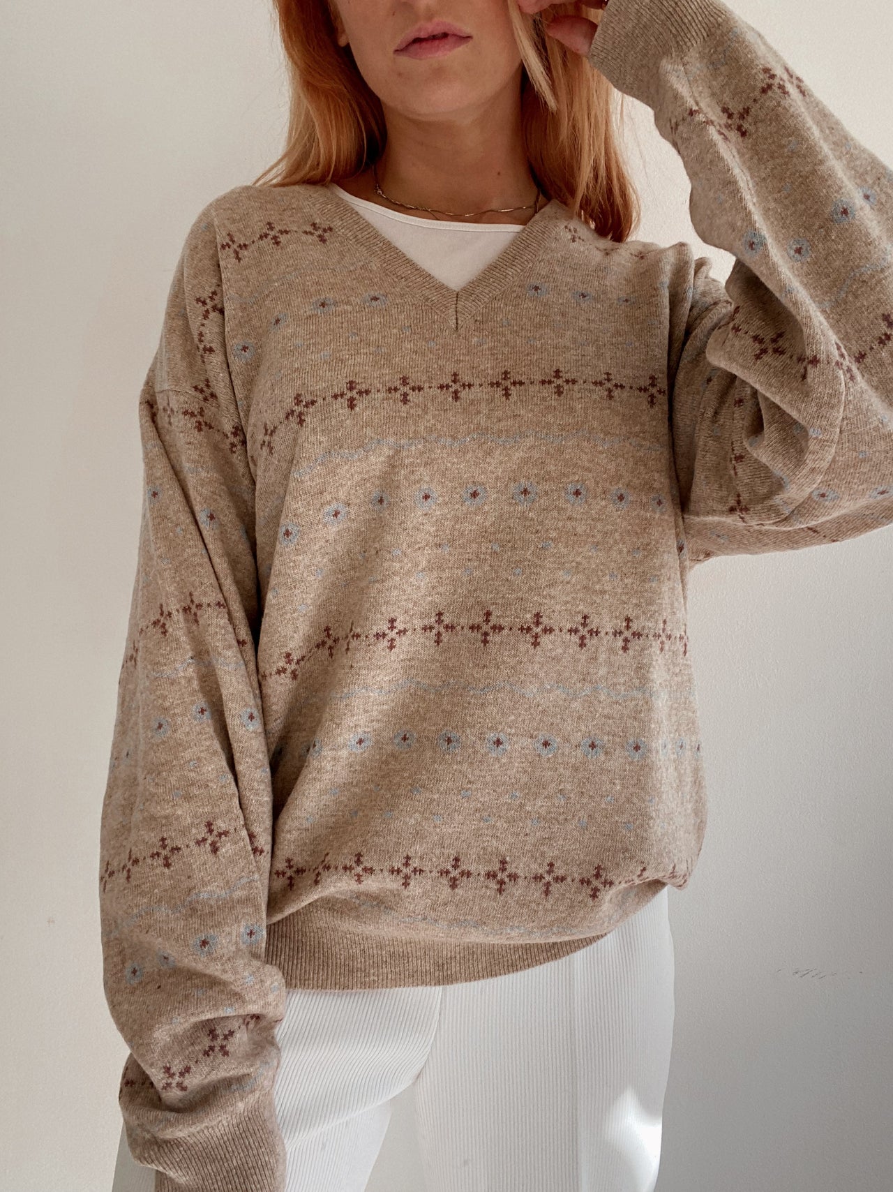 Pull vintage en laine beige M/L