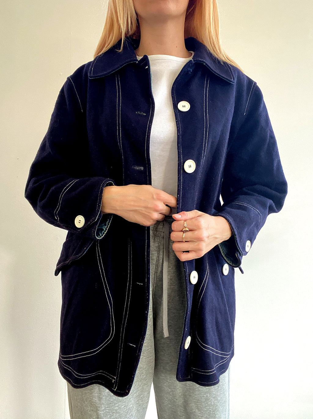White and blue jacket with orange collar Adidas XL