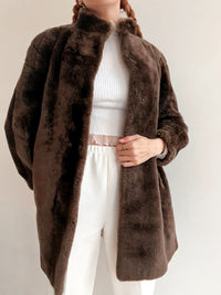 Vintage brauner Kunstpelzmantel M