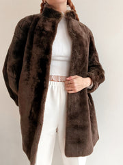 Manteau vintage brun en fausse fourrure M