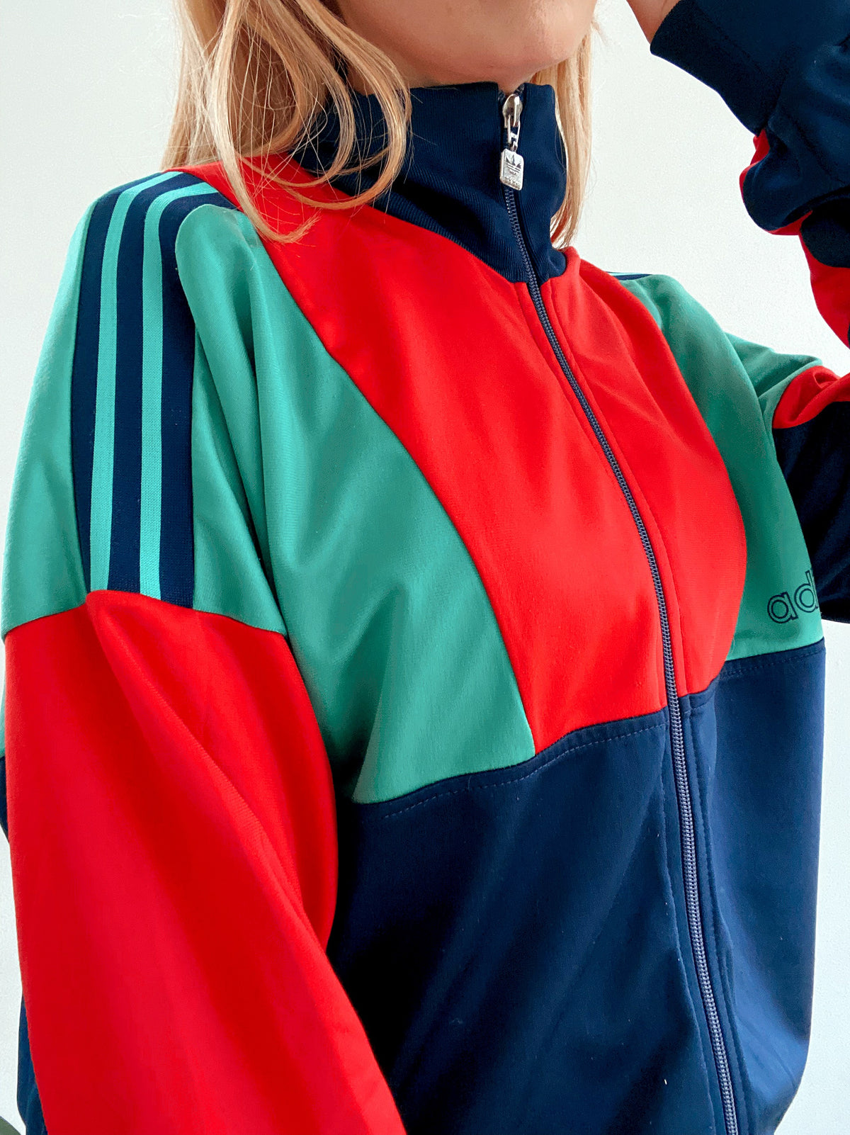 Jacket vintage bleue foncée et verte Adidas  XL