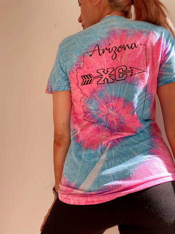 T-shirt tie and dye USA Rose et turquoise S