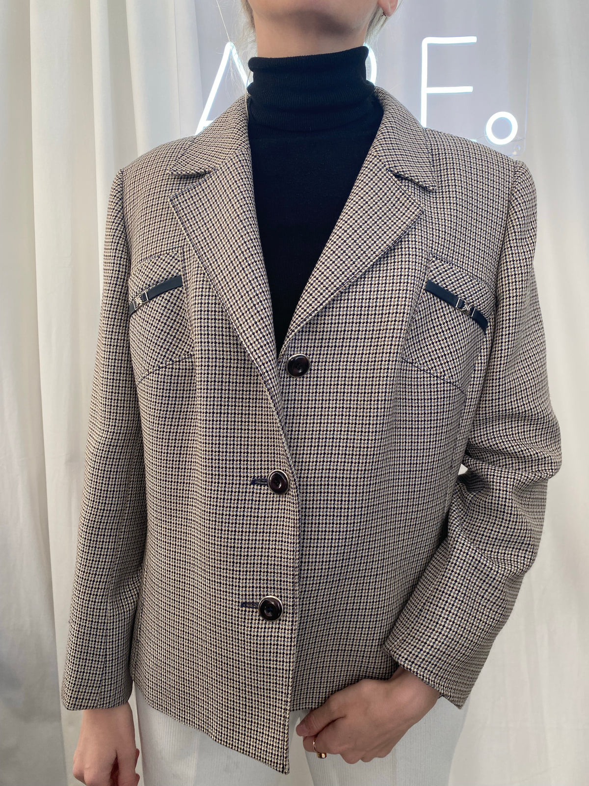 Veste Blazer vintage bleu/beige/blanc M/L