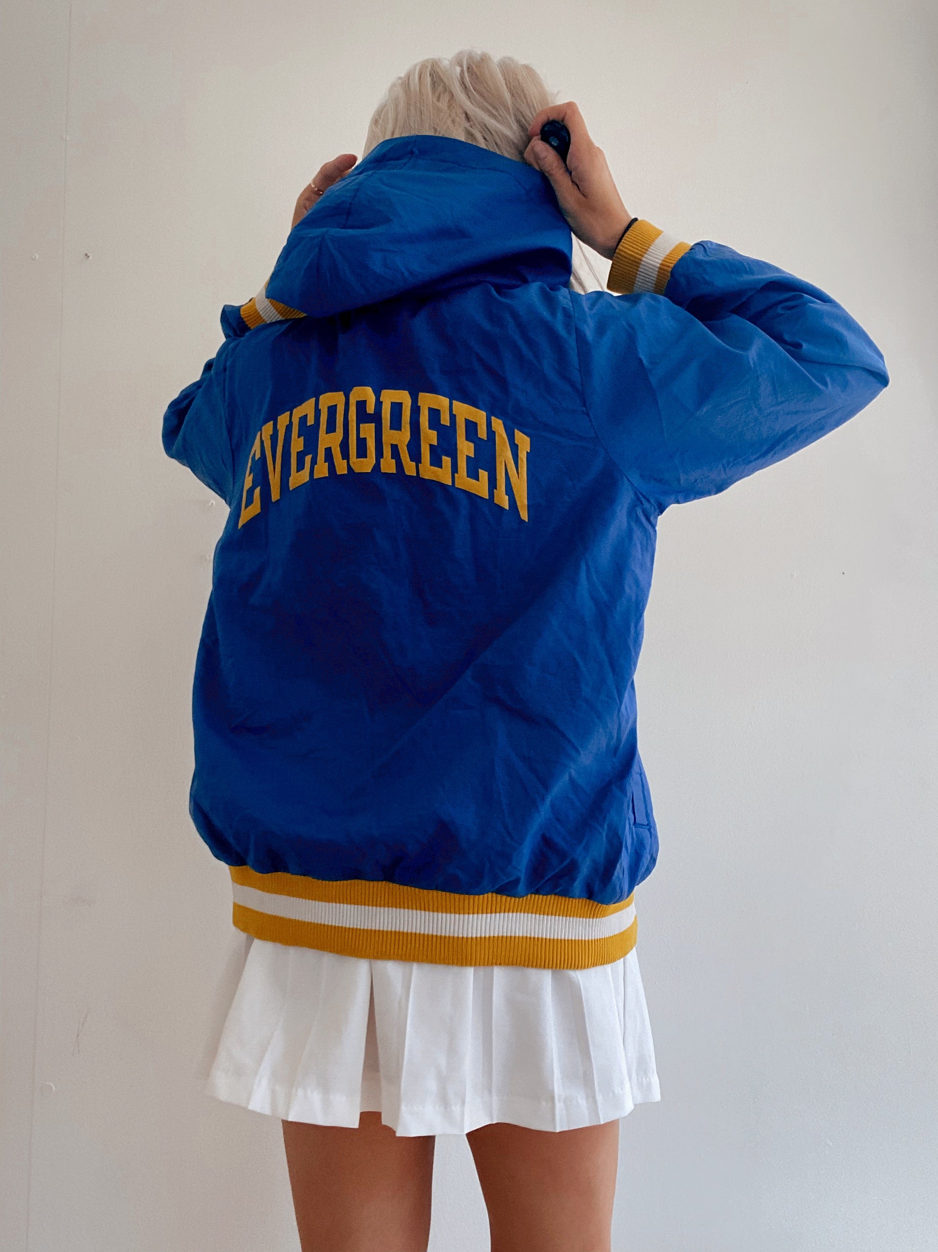 White and blue jacket with orange collar Adidas XL