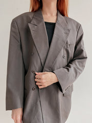 Veste blazer vintage gris reflet beige légèrement satinée XL