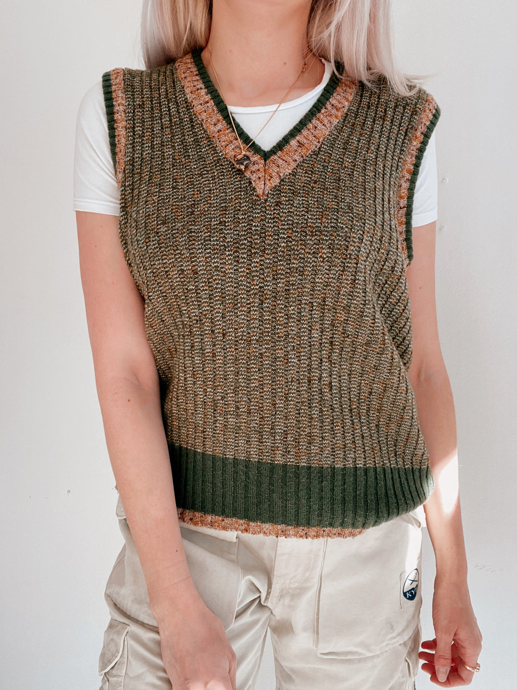 Gilet en laine vert khaki S