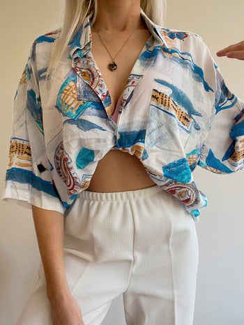 Chemise Vintage 80/90s blanche et bleue