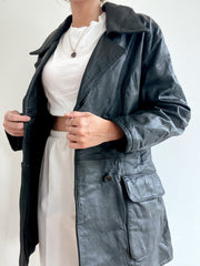 Manteau avec double boutonnage en cuir noir M/L