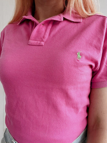 Lacoste L white striped mauve polo shirt