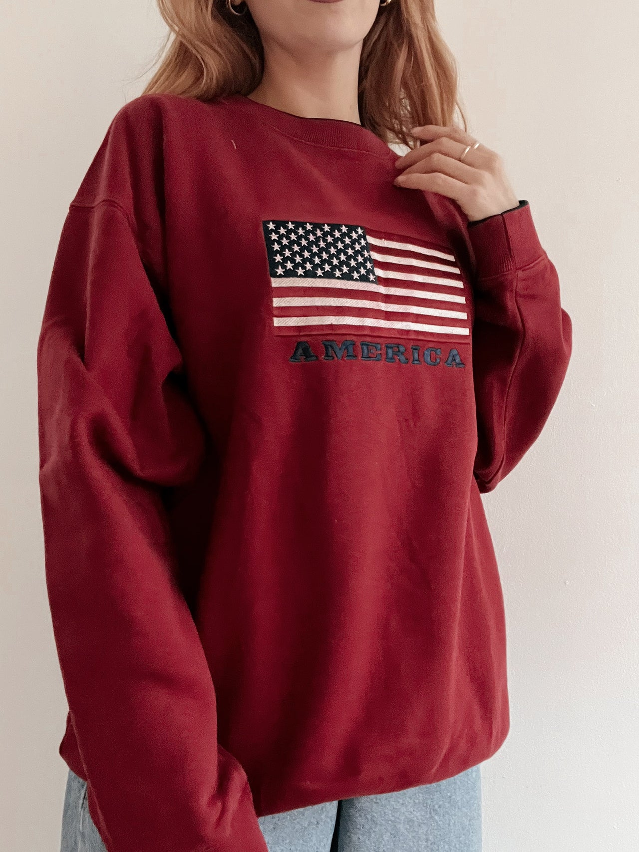 Pull vintage américain rouge foncé L