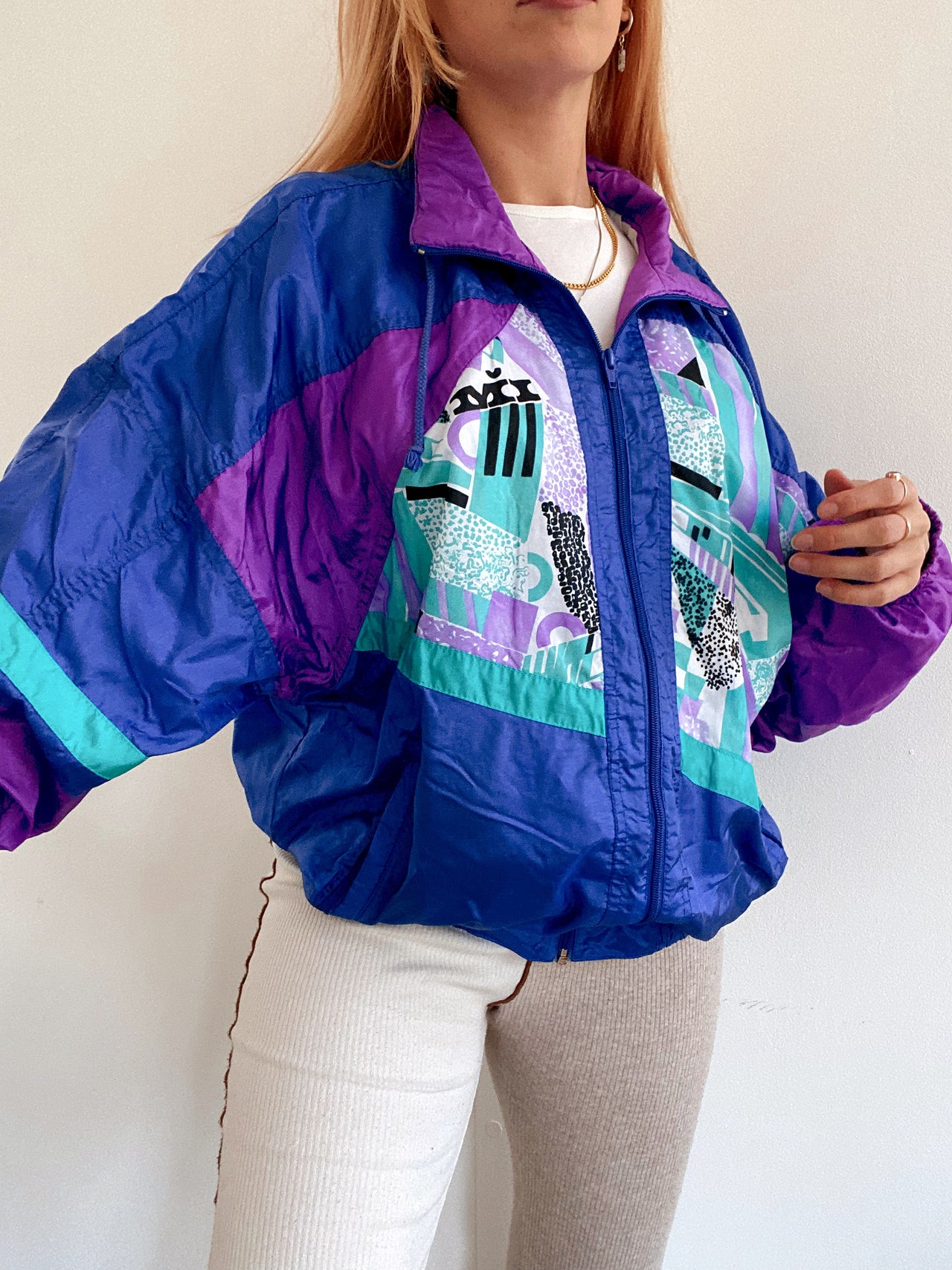 Veste de jogging vintage turquoise violette L