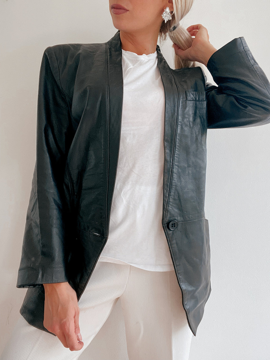 Übergroßer schwarzer Ledermantel/Blazer