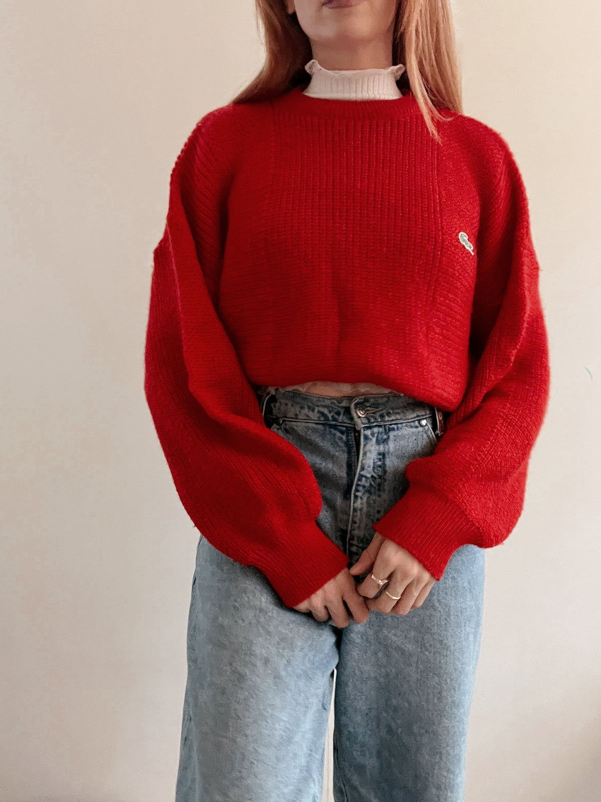 Vintage Lacoste roter Wollpullover XL