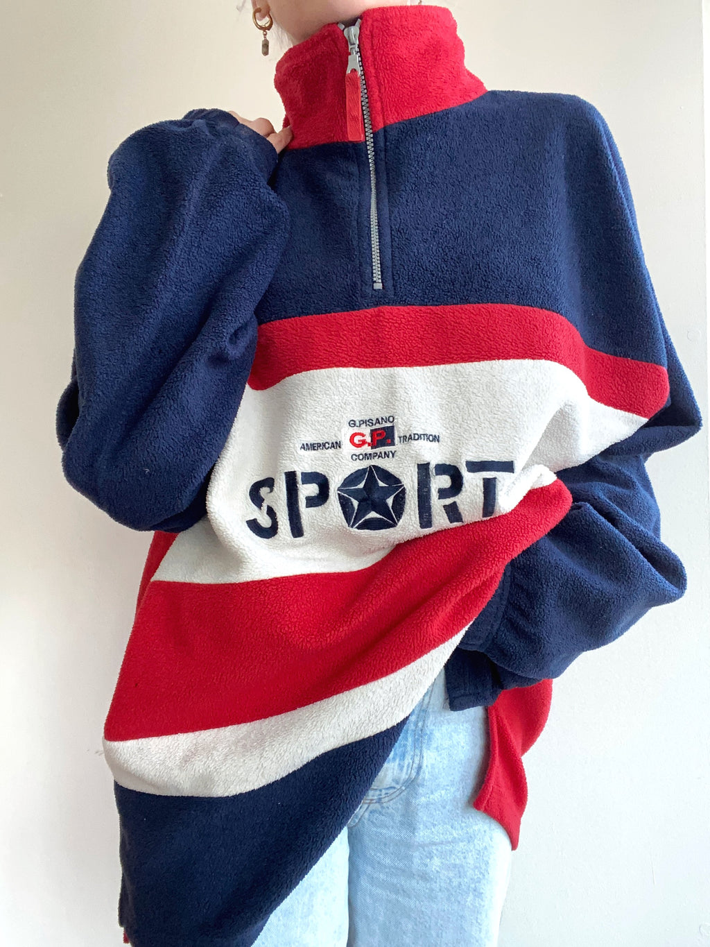 Vintage dunkelblau/rotes USA Sport XXL Fleece