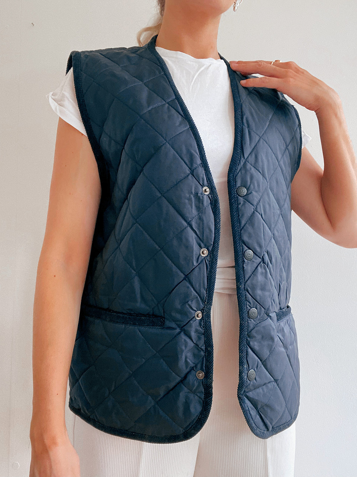 Gilet vintage sans manches bleu foncé M