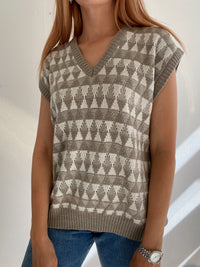 Gilet vintage sans manche en laine beige L
