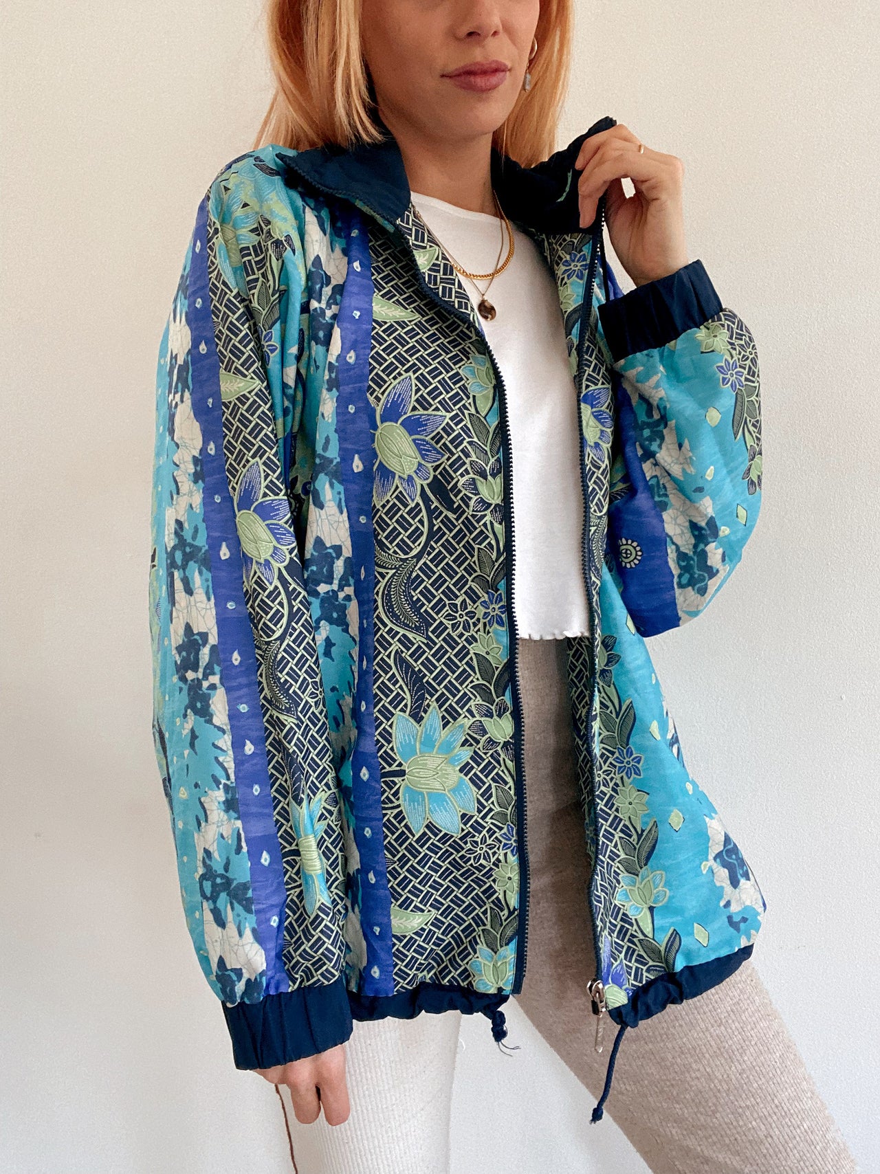 Veste de jogging vintage bleue et verte L