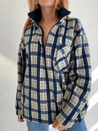 Jacket polaire vintage bleue à carreaux gris  XL