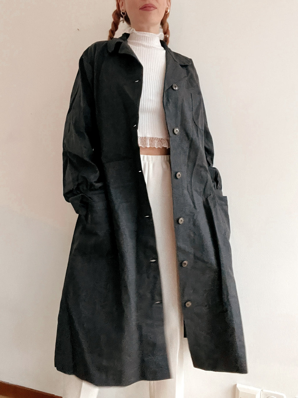 Sehr dunkelblauer/grauer Vintage-Trenchcoat in Jeans L 