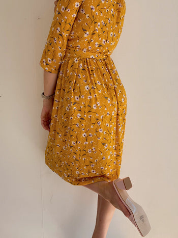 Robe vintage Jaune à fleurs M