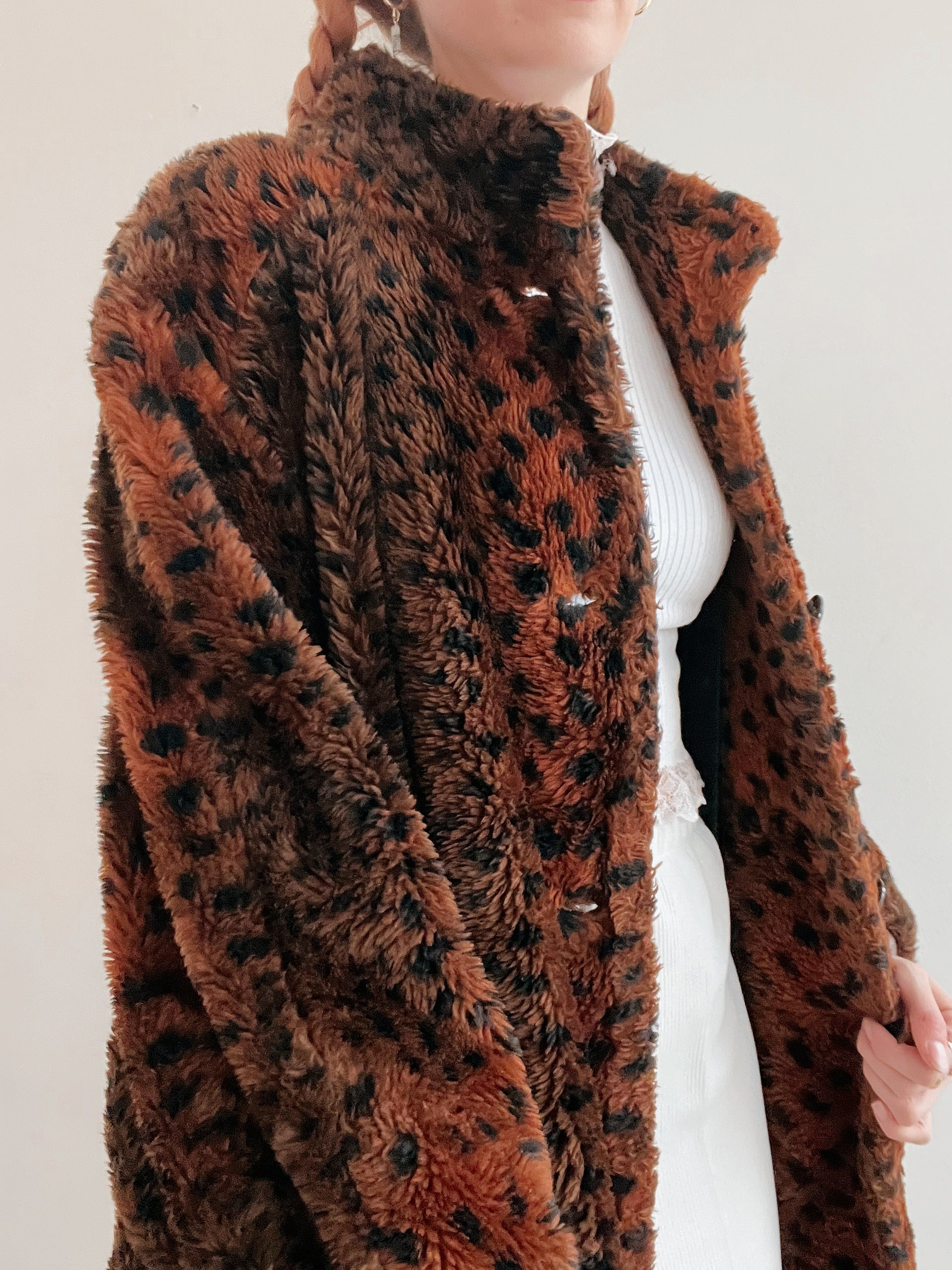 Vintage brauner Fellimitatmantel M