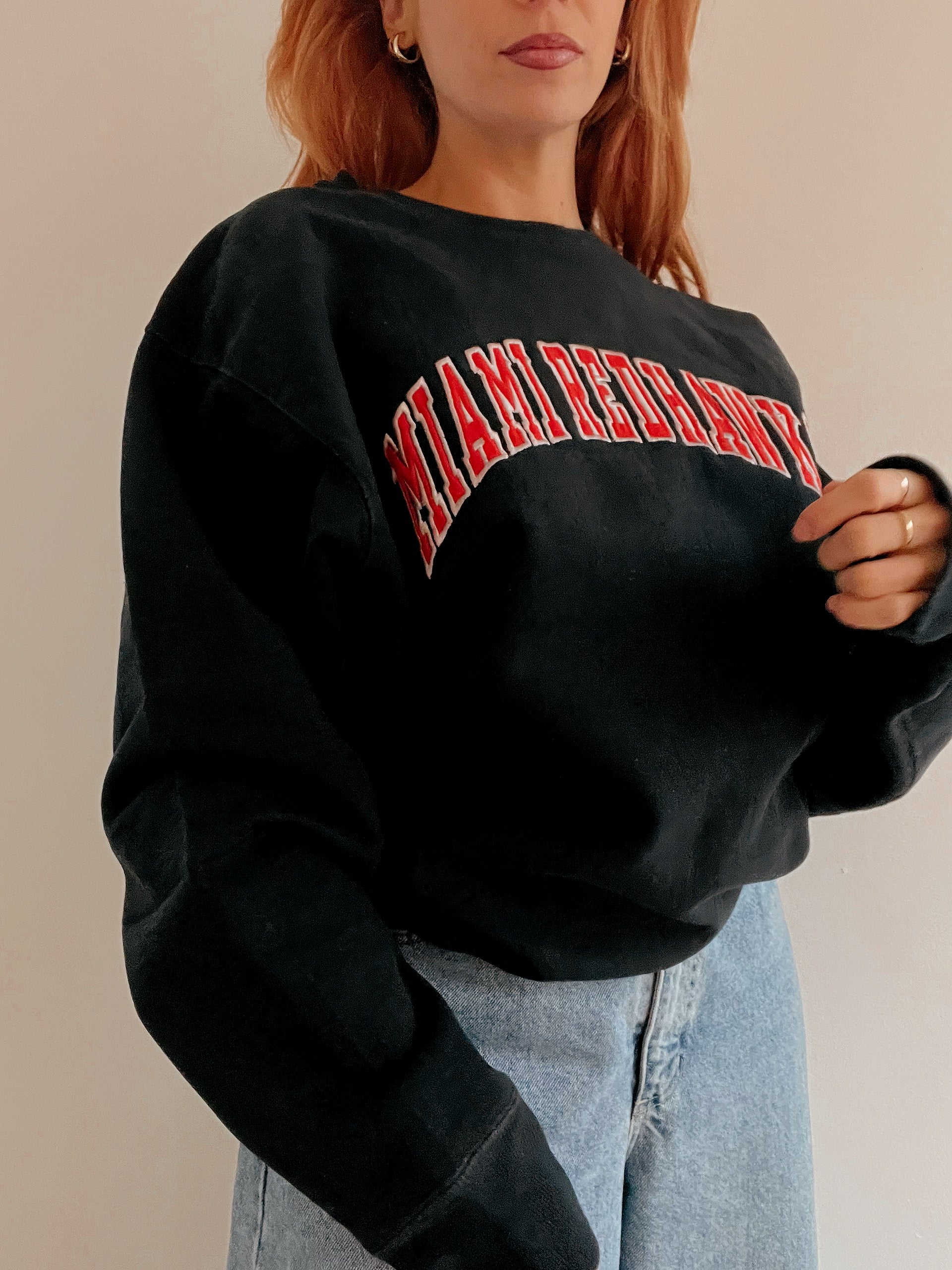 Pull vintage américain noir et rouge L