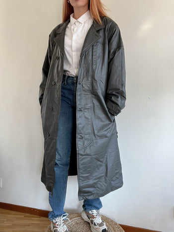 Trench coat gris vintage en cuir L