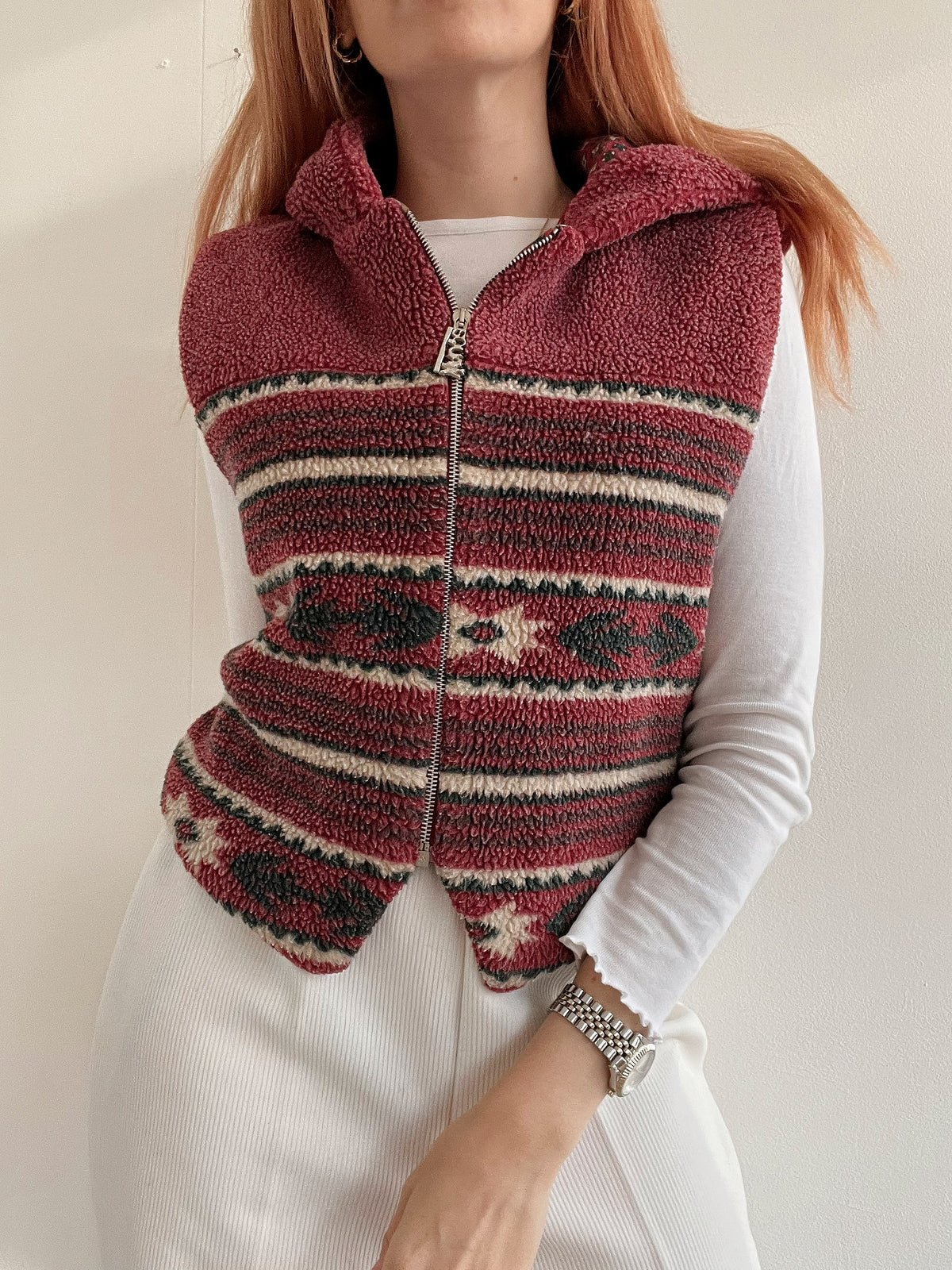 Gilet polaire vintage rose/rouge M