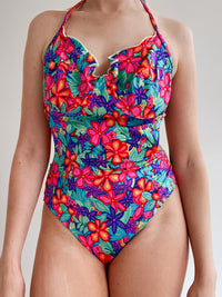 Einteiliger Vintage-Badeanzug mit Blumenmuster M/L