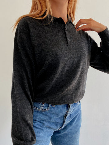 Pull vintage en laine gris foncé  M