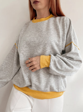 Pull vintage gris et jaune L