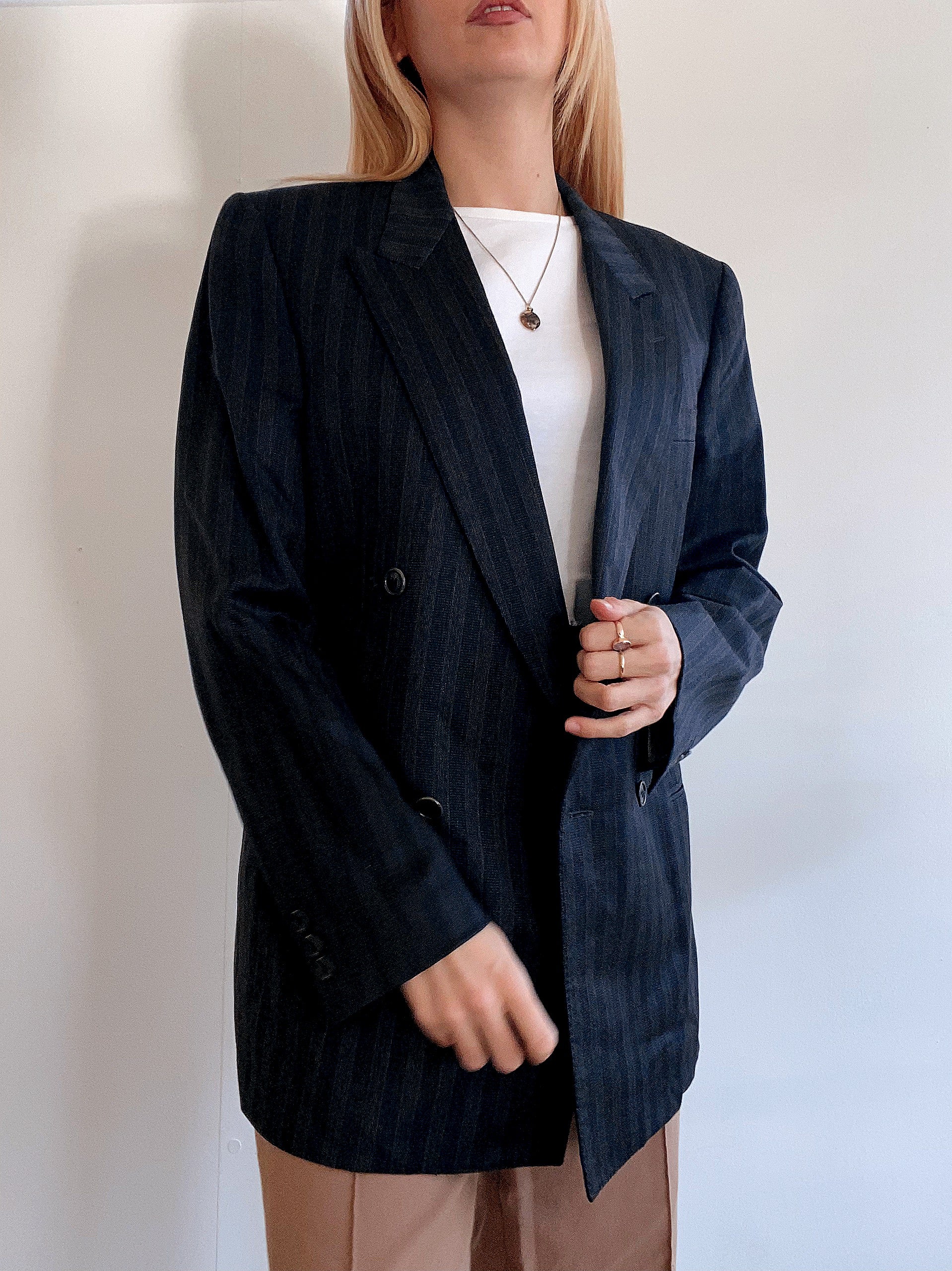 Oversized Black and White Checked Blazer Jacket M/L