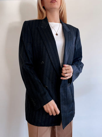 Veste Blazer oversized vintage bleu foncée lignée