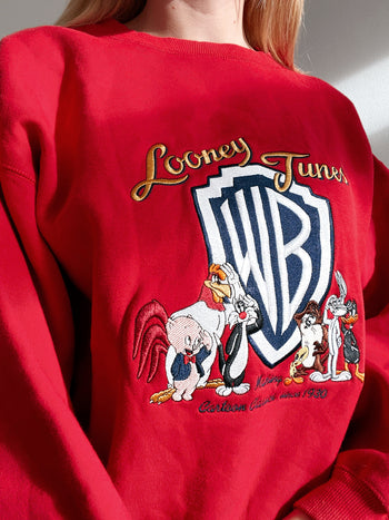 Pull vintage rouge Looney Tunes Brodé L