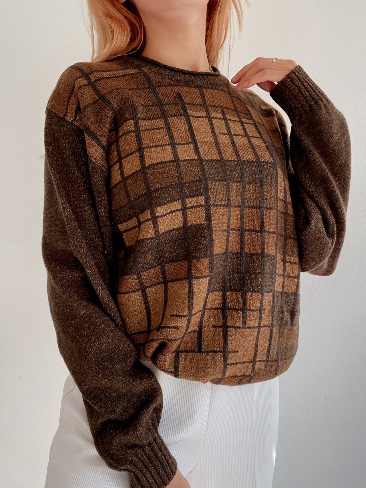 Pull vintage en laine marron  M/L