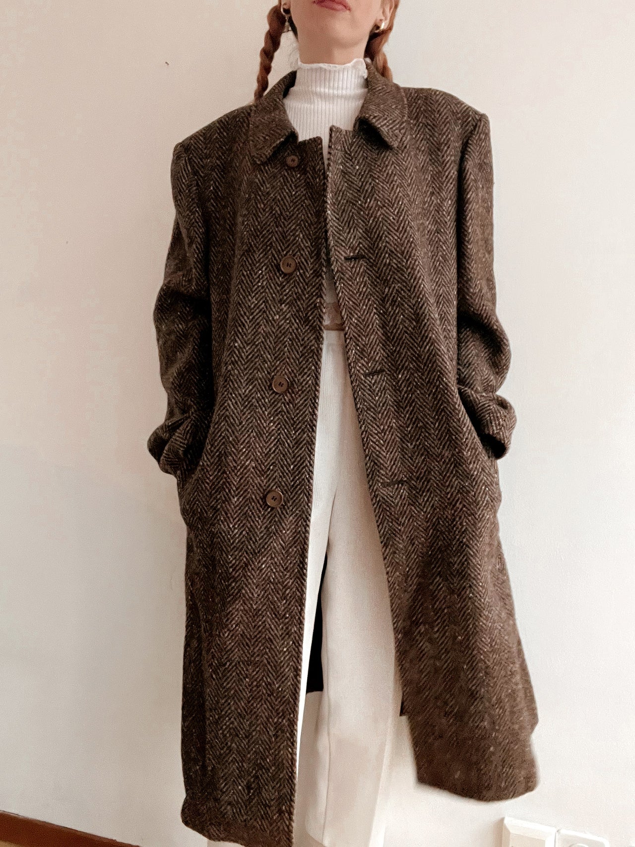 Manteau en laine vintage brun XL