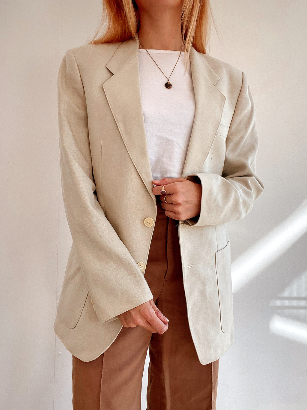 Oversized Black and White Checked Blazer Jacket M/L