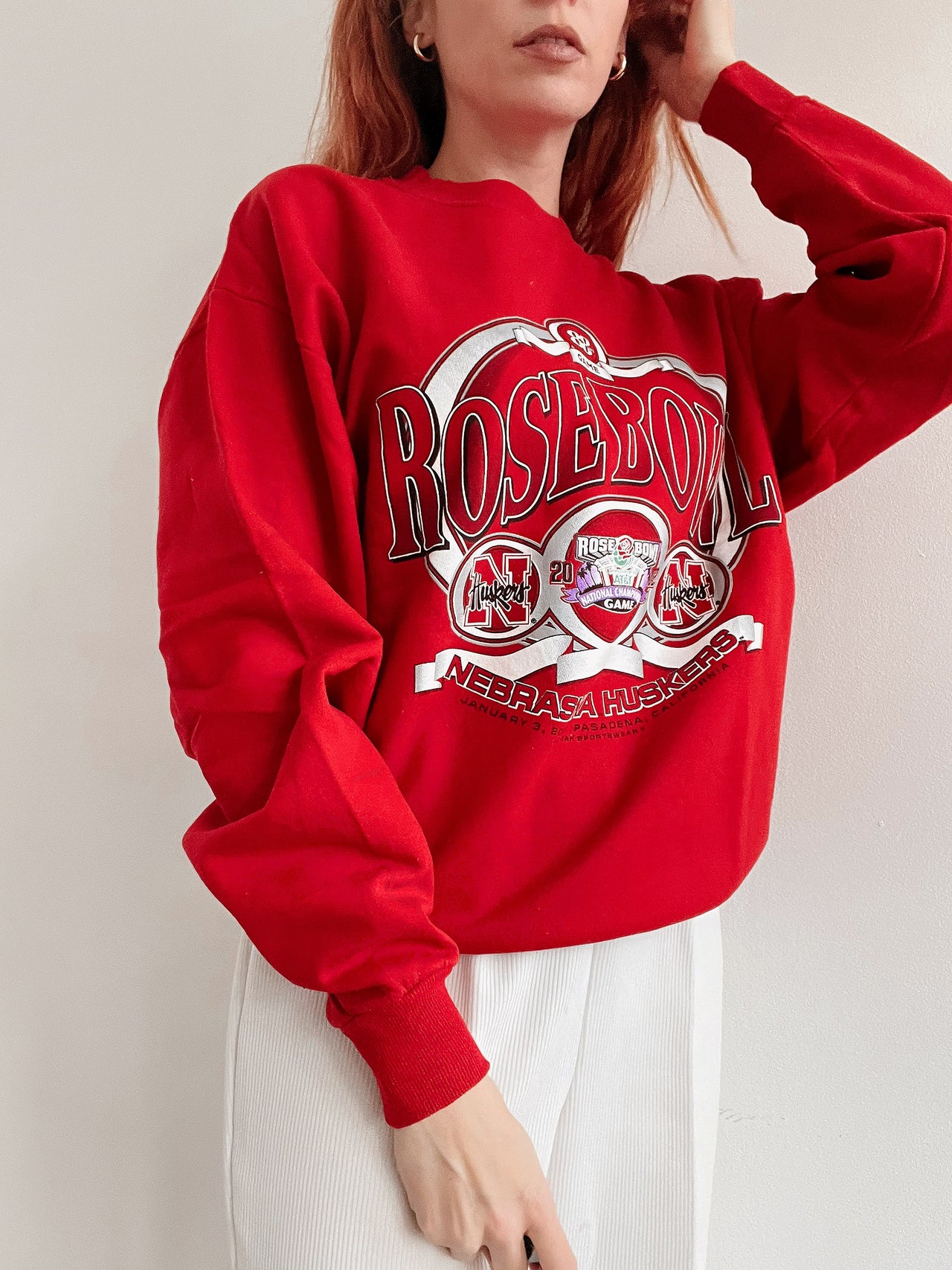 Pull vintage américain rouge Rosebowl L