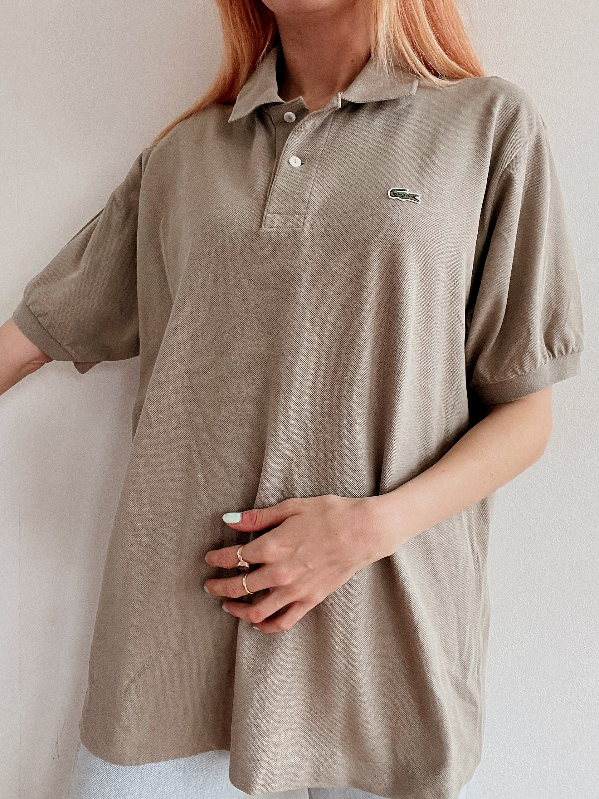 Lacoste L white striped mauve polo shirt